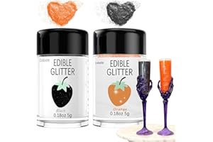 Orange Edible Glitter Black Glimmer Powder for Halloween Cakes Drinks, Colaele Edible Glitter Set Food Grade Luster Dust Metallic Food Decorating Sprinkle for Cake Cookies Decorations,Vegan, 5g/Jar