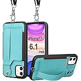 TOOVREN for iPhone 11 Wallet Lanyard Case Protective Cover with PU Leather Card Holder Adjustable Detachable Phone Lanyard Stand Strap for iPhone 11 6.1 Inch 2019 Green