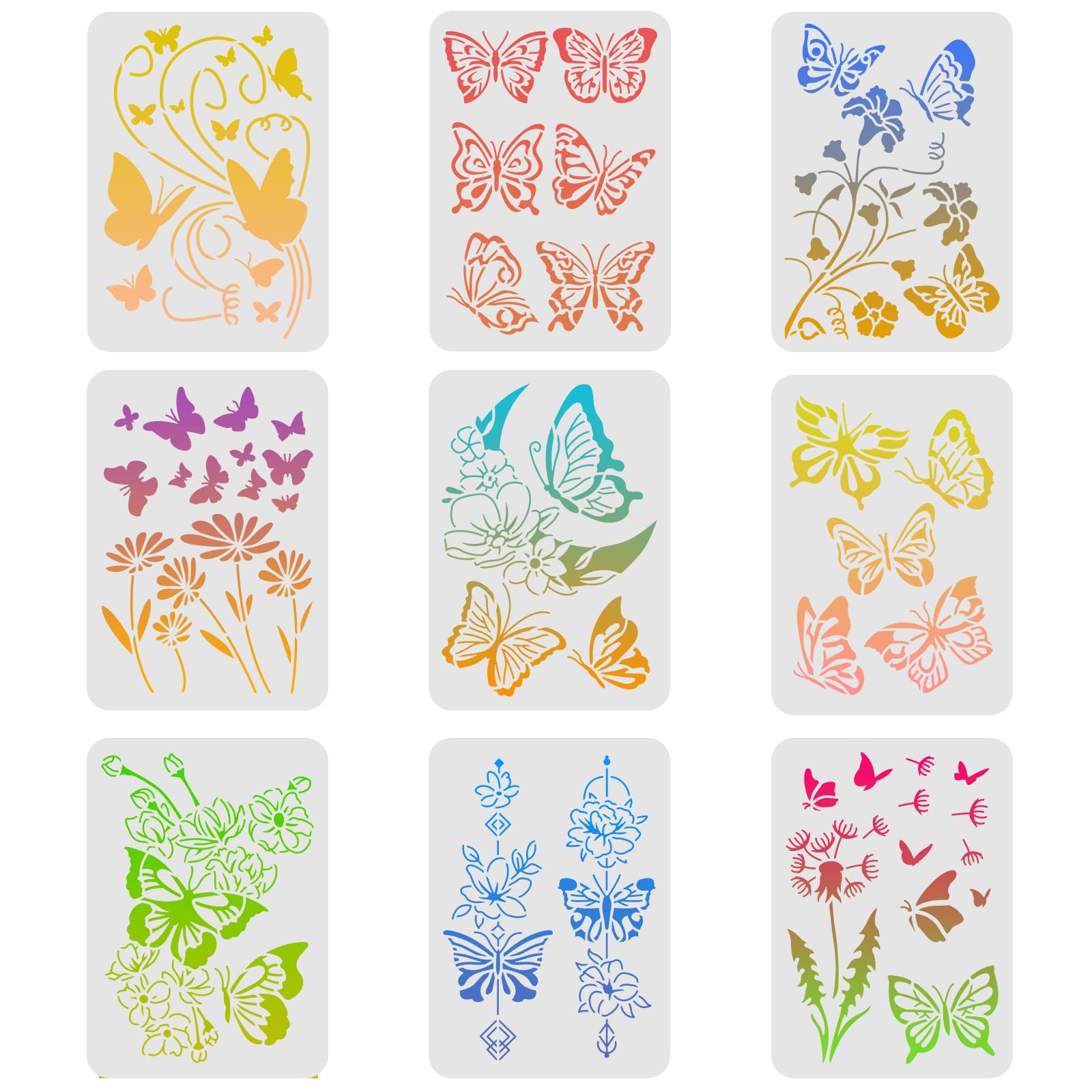 FINGERINSPIRE 9Pcs Butterfly Painting Stencils 29.7x21cm Dandelion Flowers Stencil Butterfly Reusable Template Stencils for Painting on Wood Wall Home Decor DIY Crafts