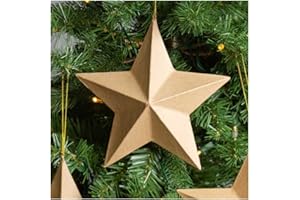 Factory Direct Craft Pack of 6 Unfinished Dimensional Paper Mache Star Ornaments for Holiday DIY Papier Mache Stars Ready to Decorate Christmas Ornaments (Size 8" x 8")