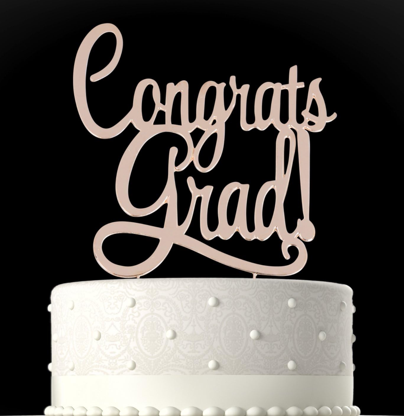 Rubies & Ribbons Congrats Grad Gold Metal Graduation Cake Topper Party Decoration with Gift Box