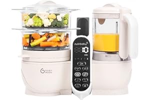 Babymoov Duo Meal Station 6 in 1: Multi-Speed Baby Food Maker Steamer and Puree Blender, Baby Food Processor that warms & defrosts (Nutritionist Approved), Mineral Beige