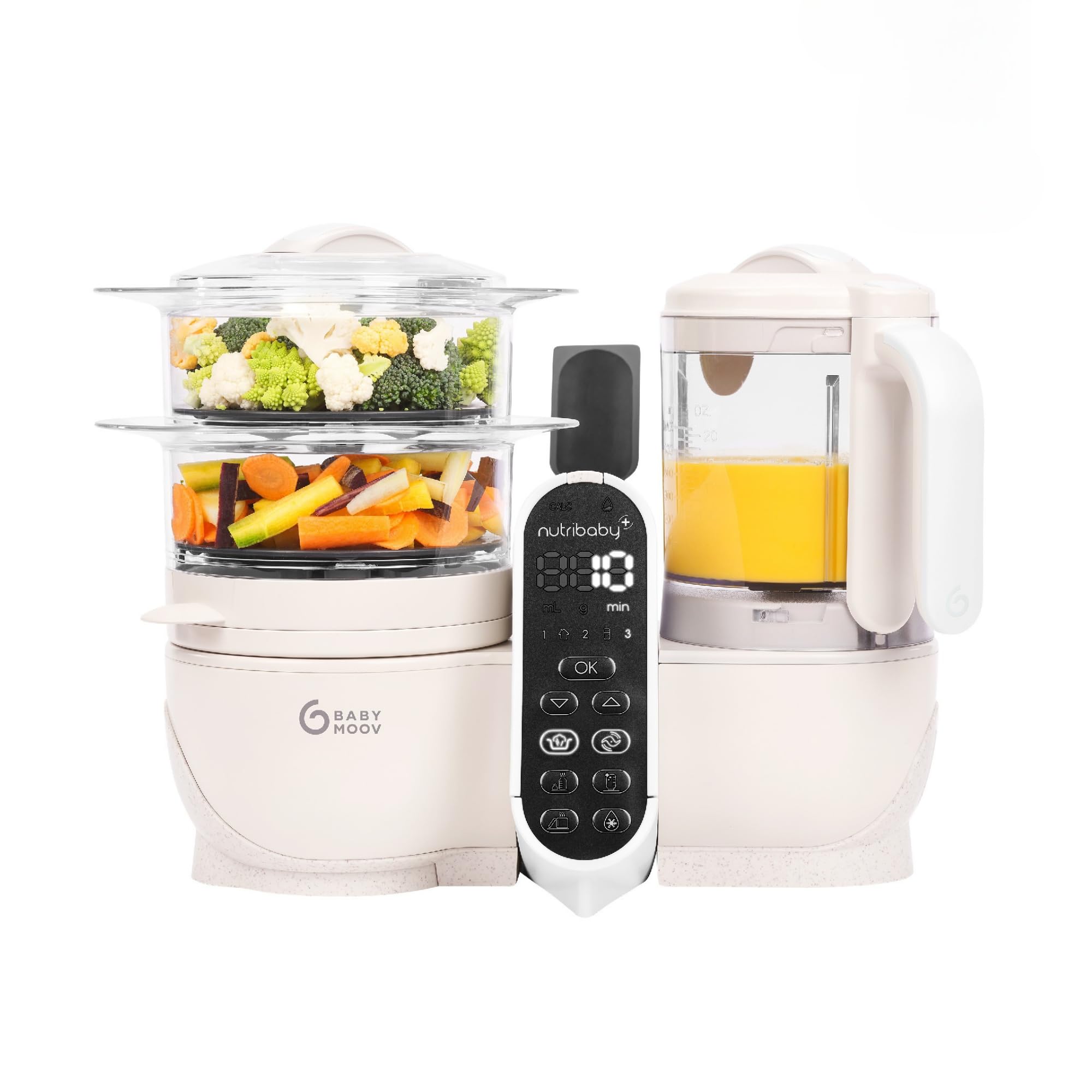 Babymoov Duo Meal Station 6 in 1: Multi-Speed Baby Food Maker Steamer and Puree Blender, Baby Food Processor that warms & defrosts (Nutritionist Approved), Mineral Beige Image