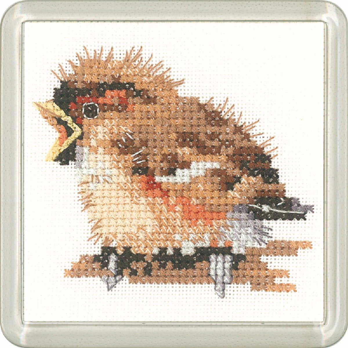 Heritage CFSP1192-A Counted Cross Stitch Kit Aida Sparrow (A), Coaster Size 7.5 x 7.5 cm