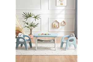 GITAWUSA Kids Table and 2 Chairs Set, Large Built-in Storage, Montessori Toddlers Table and Chairs Set, Kids Activity Table for Drawing Dining Playing, CPSC & ASTM Approved, Blue