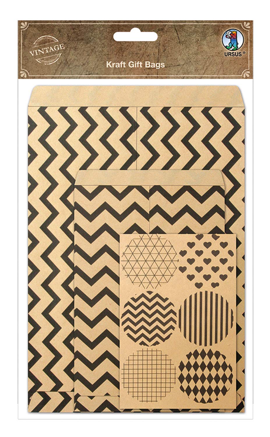 Ursus 40780004 Kraft Gift Bags, Printed Kraft Paper Gift Bags, 6 Pieces in 2 Sizes, with Sticker Sheet, Colourful, One Size