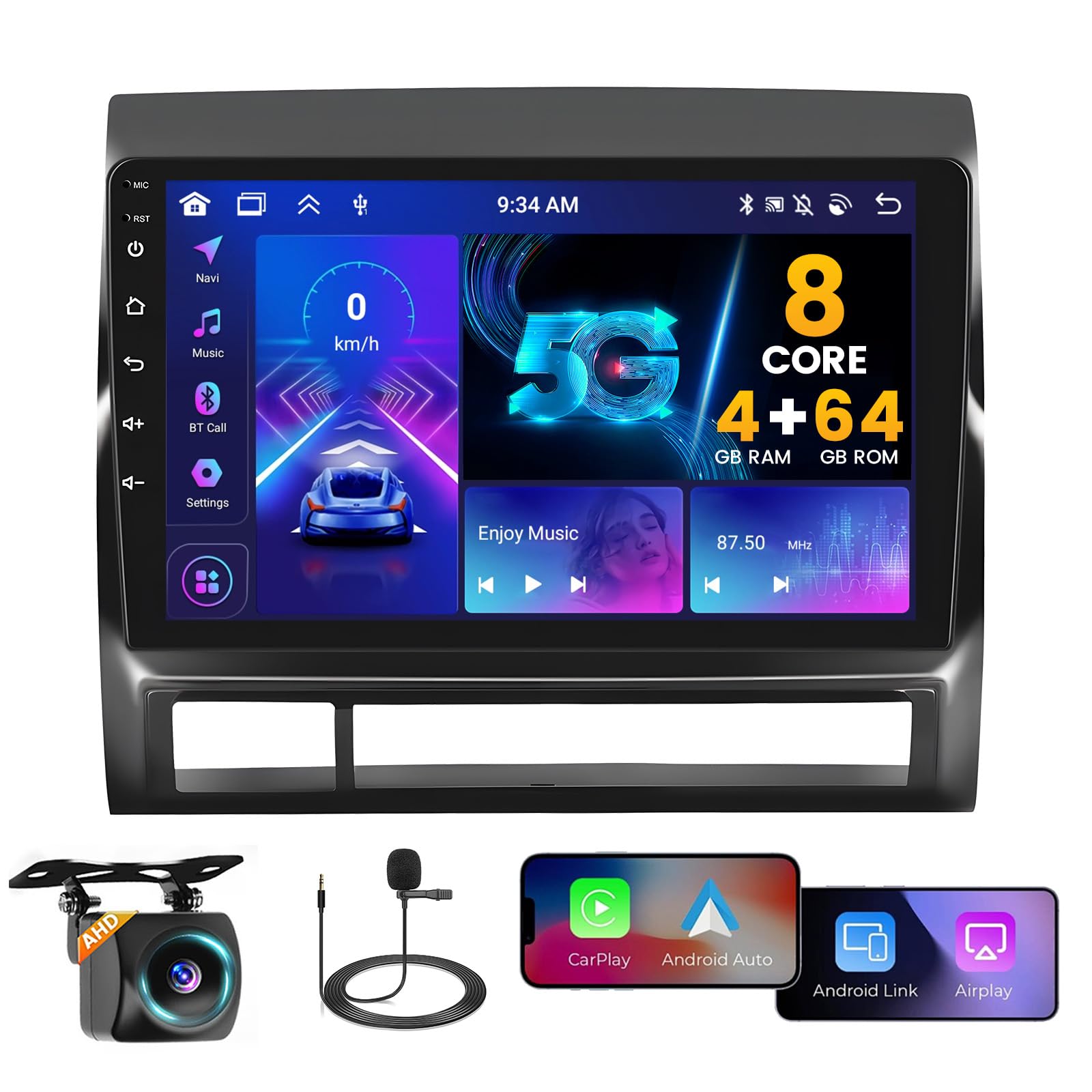 Photo 1 of [8 Core+4G+ 64G] Android 15 Car Stereo for Toyota Tacoma 2005-2013 with Wireless Carplay Android Auto, 9 Inch IPS Touch Screen Car Radio 5G WiFi DSP Bluetooth GPS SWC FM RDS Free AHD Cam
