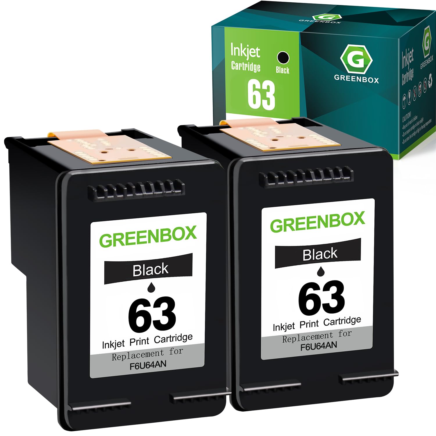 Photo 1 of ** 1 PACK ** GREENBOX 63 Black Ink Cartridges Replacement for HP 63 63 Ink Cartridge Black for OfficeJet 3830 4650 5200 5255 5258 Envy 4510 4512 4520 DeskJet 1112 2130 3630 3632 Printer Ink 63| 2 Pack 63 Ink