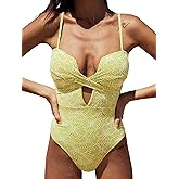 BERLOOK Women's Cut Out Jacquard Criss-Cross One-Piece Swimsuit Sexy Swimwear