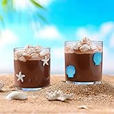 Singhoow 2 Pcs 14 oz Icon Juice Glasses Starfish Seashell Glass Cups Drinking Ocean Stemless Wine Glasses Old Fashioned Icon Hand Blown Cocktail Cups Gifts for Summer Home Decor Gifts
