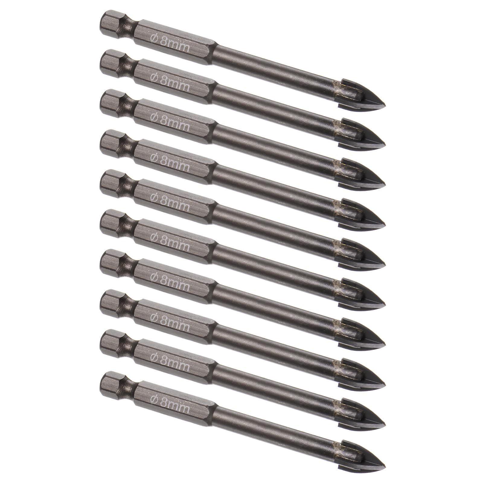 Kozelo 10pcs Titanium Masonry Drill Bit - [8mm x 78mm] Triangle Drill Bit with Hex Shank for Mirror and Ceramic Tile Use, Cross Arrow Design