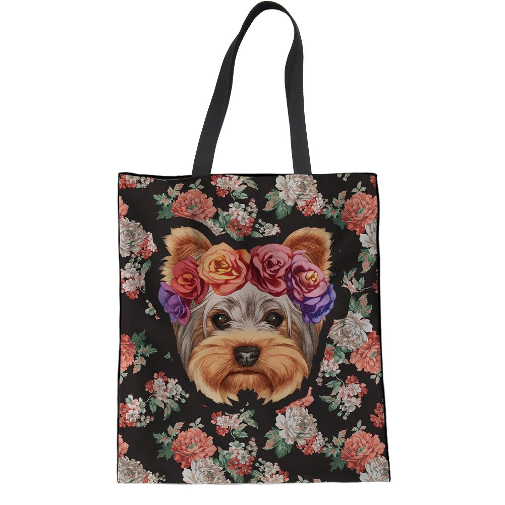 HUGS IDEA Women's Canvas Tote Shopping Bag Yorkshire Terrier Print Leisure College Bag