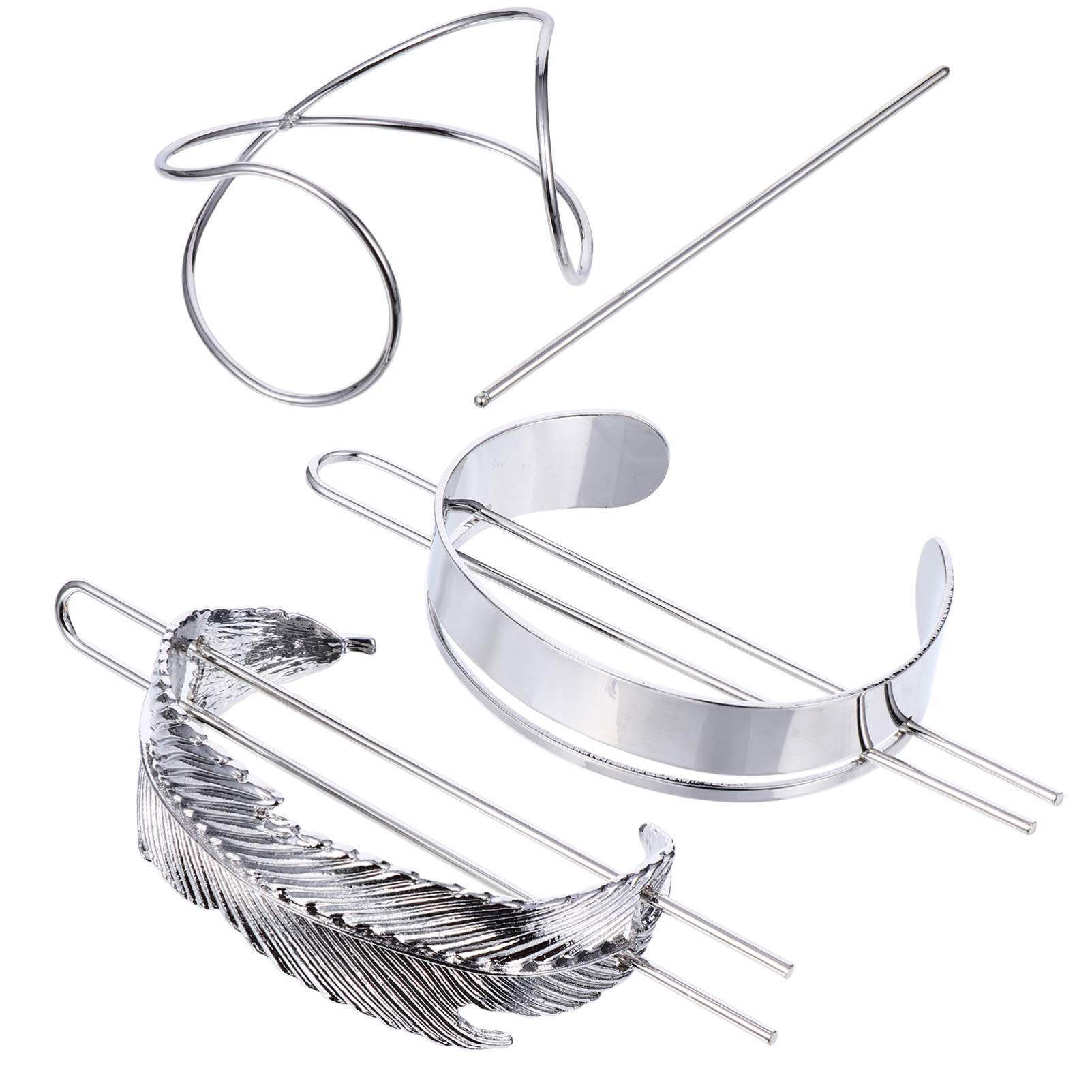 FRCOLOR Hair Cuff Bun Holder 3Pcs Vintage Silver Hair Stick Pins for Women Updo Wedding Accessories Stylish Metal Bun Shaper Clips