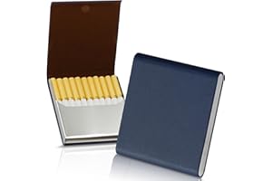 ZHOMA Portable Slim Leather Cigarette Case with Magnetic, Metal Cigarette Carrying Box for Hold 10 Regular Size Cigarettes, Ultra-Thin One-Hand Operate Cigarette Pocket for Men and Women -Navy Blue