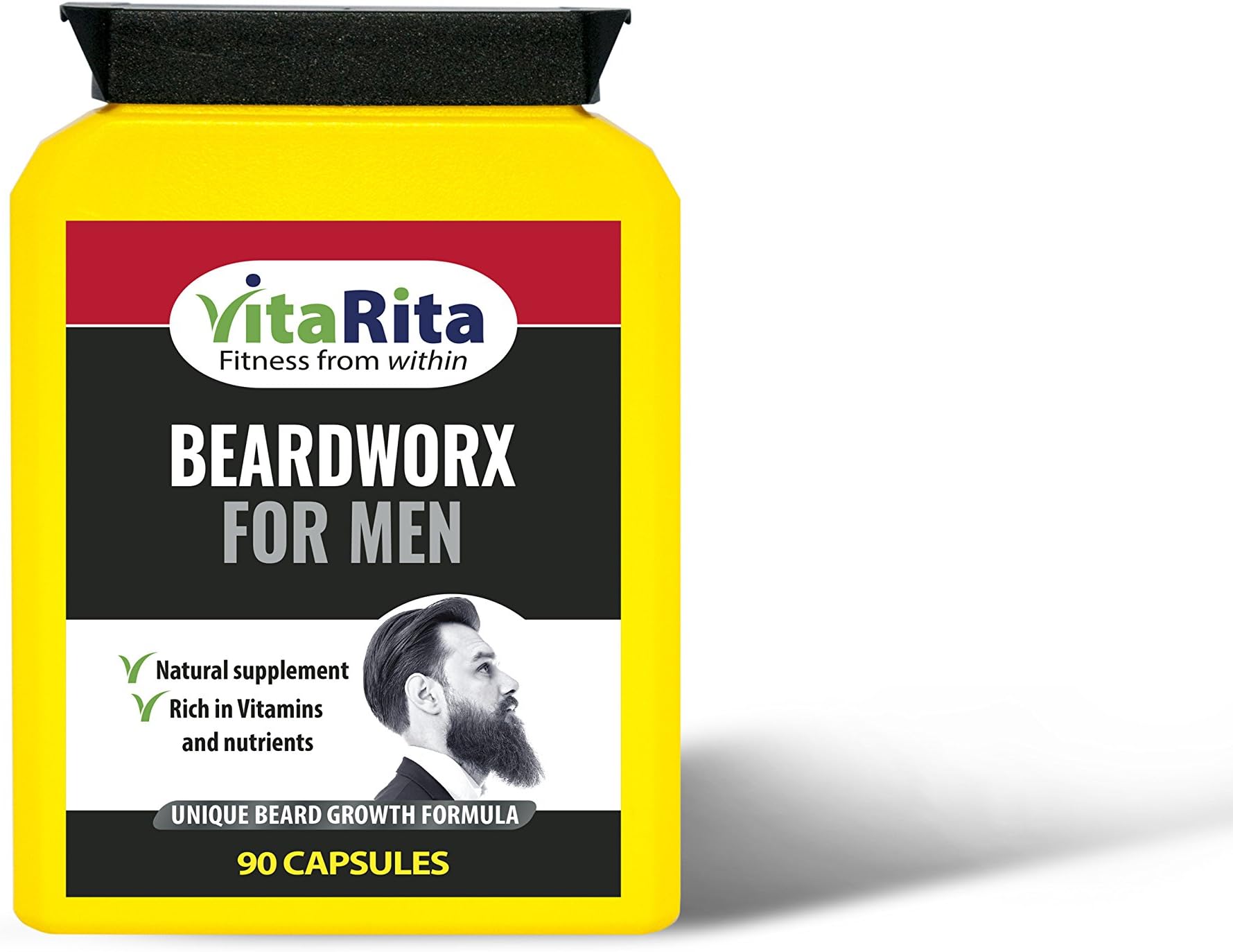BeardWorx for Men by VitaRita™ | 90 Capsules | Beard Growth Supplement For Men | 100% money back guarantee | Manufactured in the UK