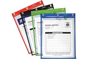 C-Line Heavy Duty Super Heavyweight Plus Stitched Shop Ticket Holder, Assorted Colors, 9 x 12 Inches, Box of 20 Shop Ticket H