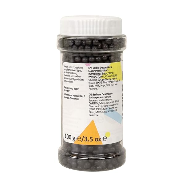 PME BLACK EDIBLE SUGAR PEARLS, 3.5 OUNCE