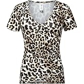 Beauhuty Women's Top Deep V Neck Slim Fitted T-Shirt Front Wrap Ruched Short Sleeve Tee