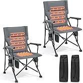 2 Pack Heated Camping Chair for Adults Outdoor Folding Heated Chair with Side Pocket and Cup Holder for Sports Lawn Hunting Picnics Patio Beach, Power Bank Not Included
