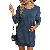 Dokotoo Womens Sweater Dresses 2025 Trendy Casual Crew Neck Long Sleeve Textured Pullover Knit Dress