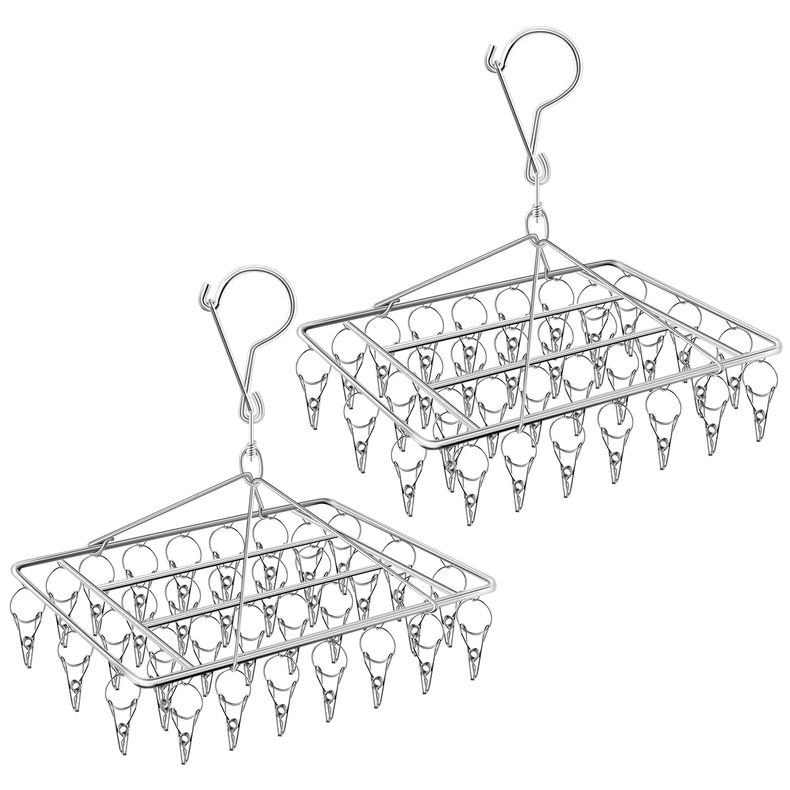 SEGNAYEN 36 Pegs Sock Hanger for Washing Line, Stainless Steel Sock Dryer Underwear Hanger, Rectangle Laundry Drying Rack for Hanging Clothes Underwear Towels Bras Scarves Socks Metal Airer, 2 Pack