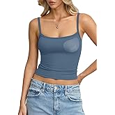 EasyGala Womens Built in Shelf Bra Padded Tank Tops Spaghetti Strap Square Neck Crop Tops Tight Camisole Shirts