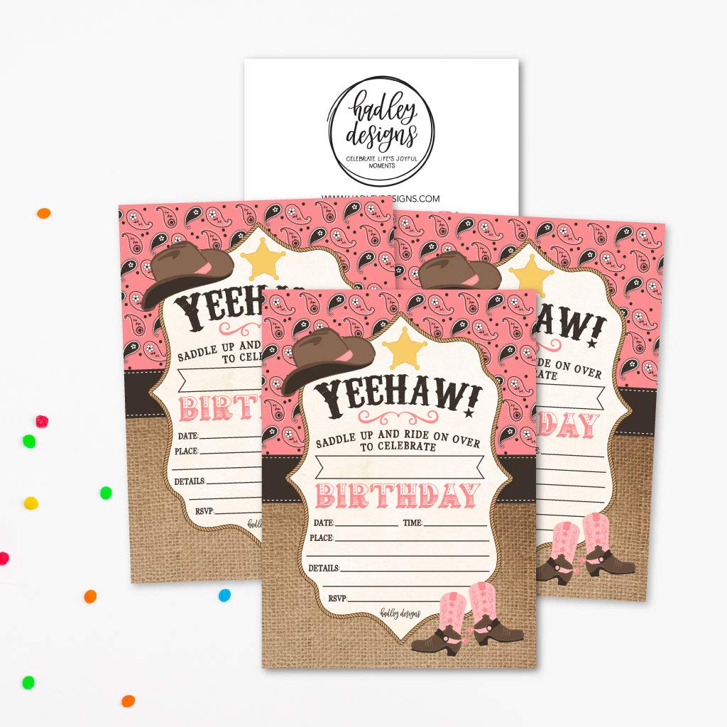 25 Pink Cowgirl Kids Birthday Or Slumber Party Invitations Bandana Children Or Toddlers Bday Theme Printable