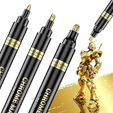 San Jeirie 3Pcs Gold Liquid Mirror Chrome Markers, Permanent Reflective Metallic Gold Paint Pen, High Gloss Car DIY Model Painting, Touch Up Repair Kit for Plastic Metal Glass Fabric Ceremic Resins