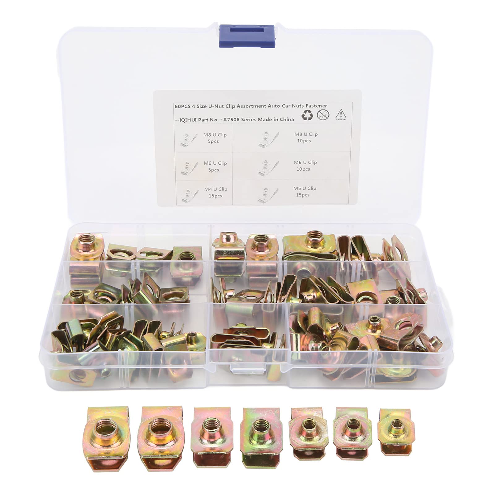 60pcs U Nut Clip, Extruded U Nuts M4 M5 M6 M8 Stainless Steel U Style Clip on Nut U Type Fasteners
