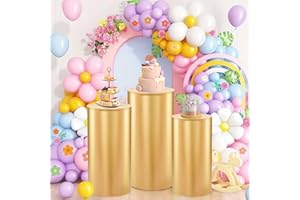 FANQISI Gold Cylinder Pedestal Stand Covers: Spandex Cylinder Covers for Party Display Stand - Baby Shower Birthday Banquet Decor Set of 3