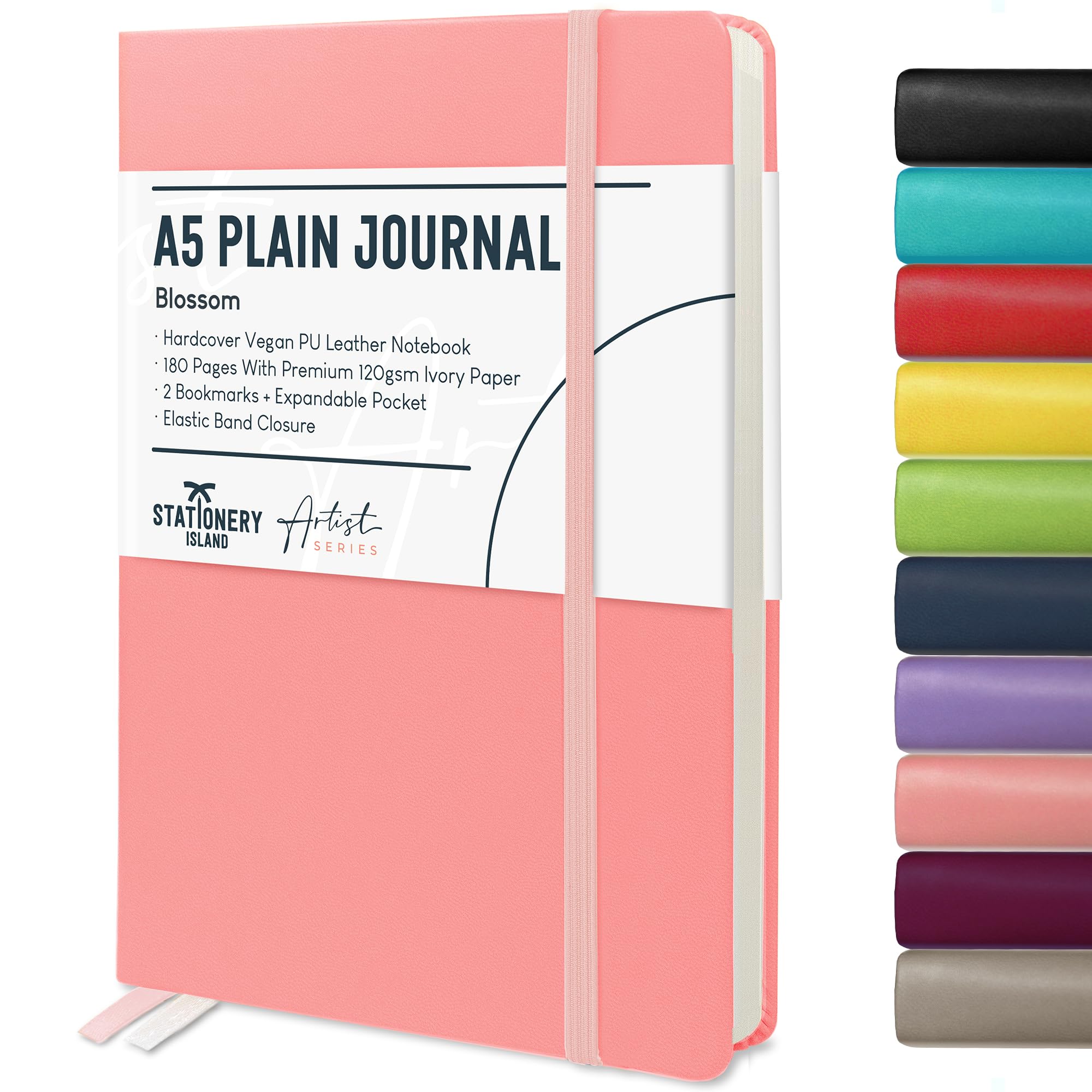 STATIONERY ISLAND A5 Unlined Notebook,Plain Notebook Hardcover with 120gsm Premium Thick Paper, 180 Pages Hardback Blank Notebook for Writing, Working, Study, Planning, Diary, Journaling