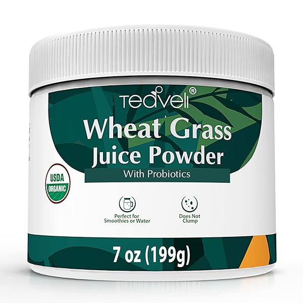 TEAVELI ORGANIC WHEATGRASS JUICE POWDER WITH PROBIOTICS – UTAH GROWN RAW WHEAT GRASS POWDER & GREEN JUICE POWDER – BIOACTIVE DEHYDRATION FOR FLAVOR & NUTRIENT RETENTION – 7 OZ (199G)