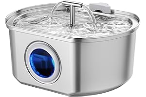NEAREAL Cat Water Fountain Stainless Steel - Pet Drinking Fountain for Cats Indoor - 3.2L/108oz Automatic Water Dispenser with Watering Level Window (1 Filter)