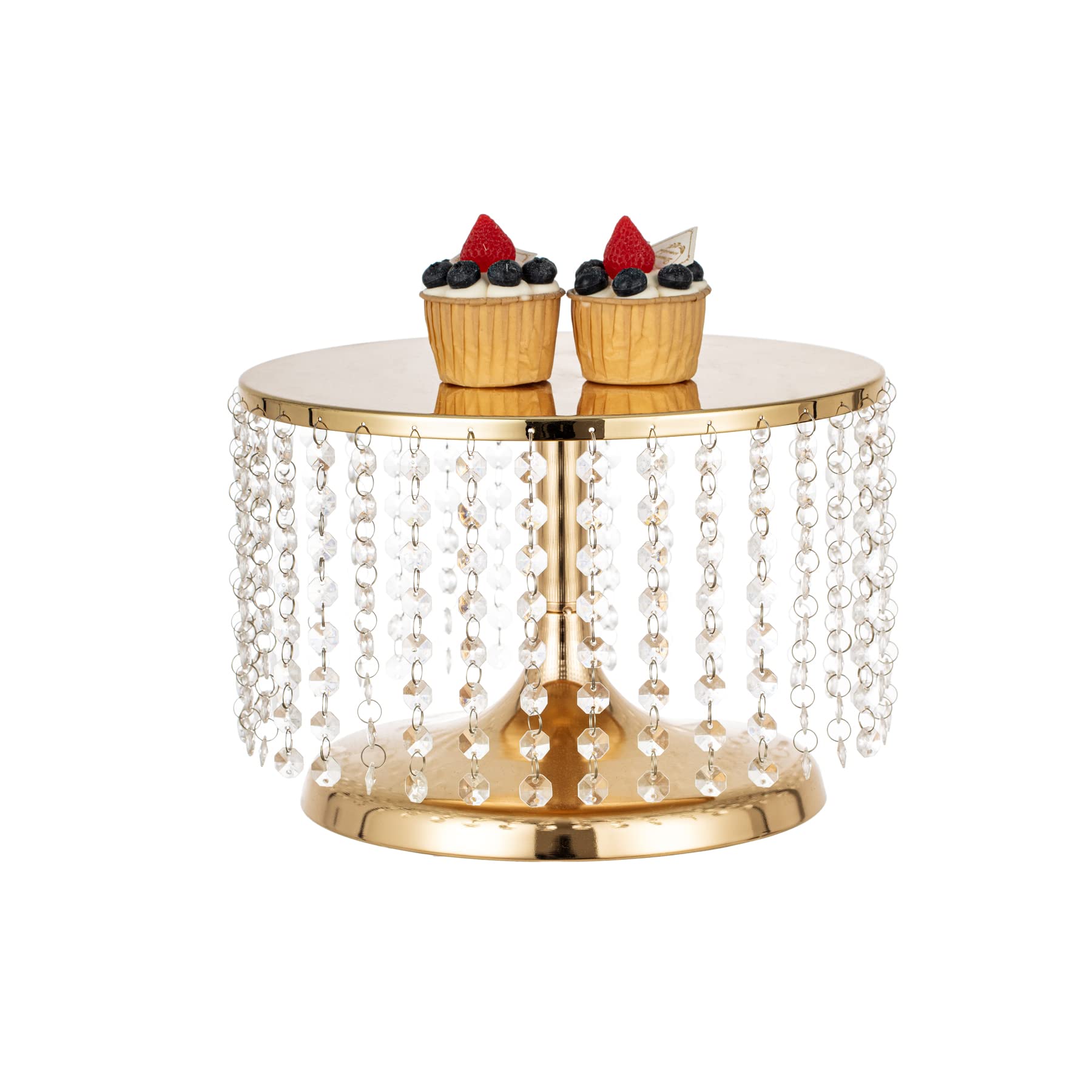 Photo 1 of LANLONG Cake Stand for Dessert Table 12 Inch Gold Crystal Pendants Metal Cake Stand Serves as A Round Dessert Cupcake Display Plate for Table, Wedding, Party, Event