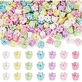 FASHEWELRY 200Pcs Mixed Colorful Acrylic Orchid Flower Beads Bulk Iridescent Imitation Floral Pearl Beads Loose Spacer Bead for Bracelets Earring Necklace DIY Craft Jewelry Making Supplies