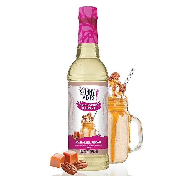 JORDAN’S SKINNY SYRUPS SUGAR FREE COFFEE SYRUP, CARAMEL PECAN FLAVOR DRINK MIX, ZERO CALORIE FLAVORING FOR CHAI LATTE, PROTEIN SHAKE, FOOD & MORE, GLUTEN FREE, KETO FRIENDLY, 25.4 FL OZ, 1 PACK