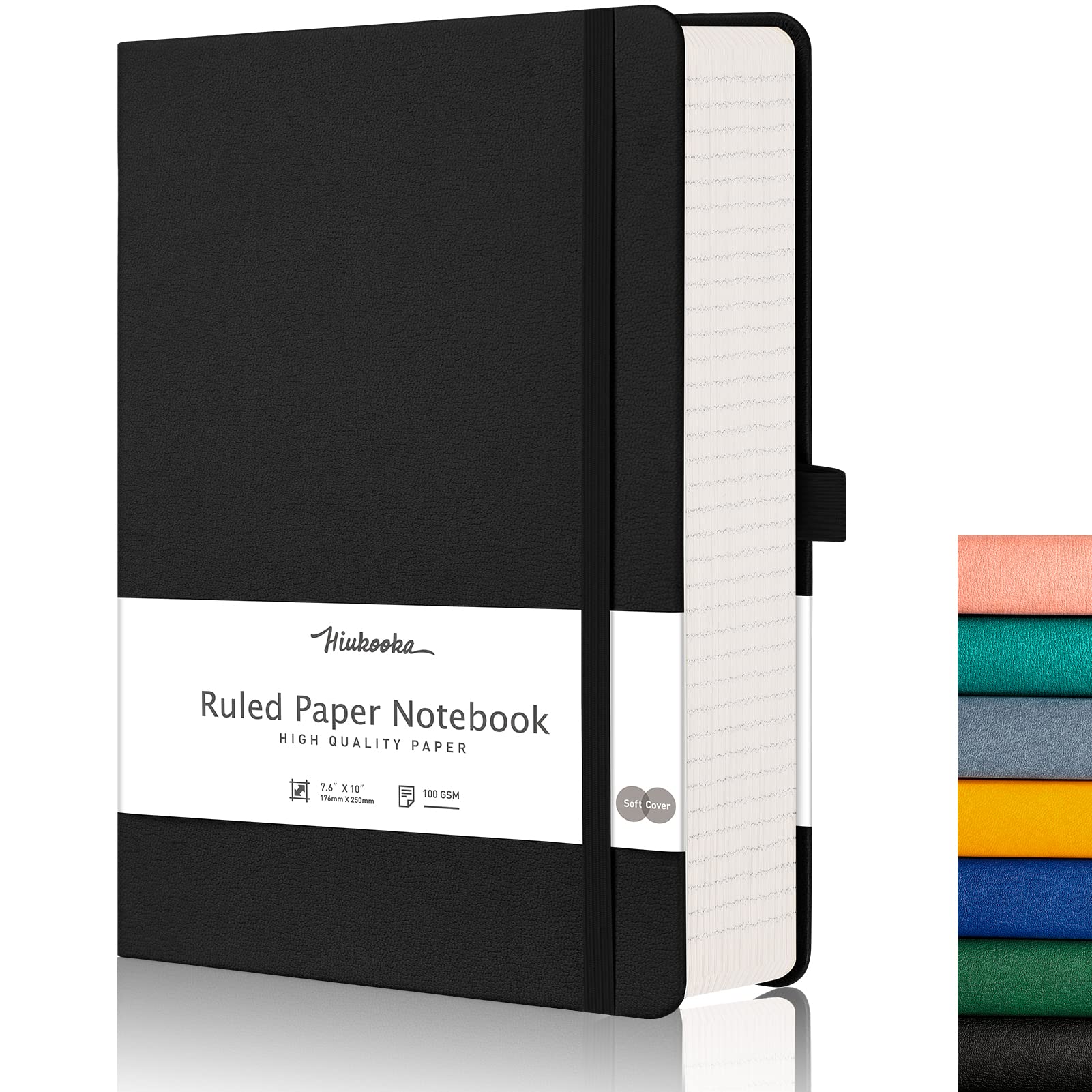 HIUKOOKA Notebook B5, Notebooks B5 Thick Journal Premium 100gsm Paper, Faux Leather Classic Writing Large Notebook, 19 x 25 cm, Note Book HardCover, for School Office Home Business Writing Pads Black