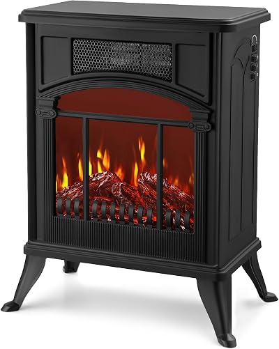 NETTA Electric Fireplace Stove Heater 1900W Real Flame Log Effect Freestanding