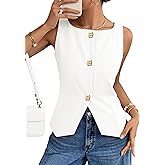 ZESICA Womens Summer Sleeveless Suit Vest 2026 Boat Neck Button Down Formal Vest Tops Casual Trendy Work Blazer Waistcoat