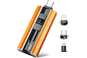 EATOP 512GB Dual Interface Flash Drive, No App Required, Portable USB Storage Memory Stick for iPhone, iPad, Android, PC & Mac – Easily Stores Photos, Videos & Files (Orange)