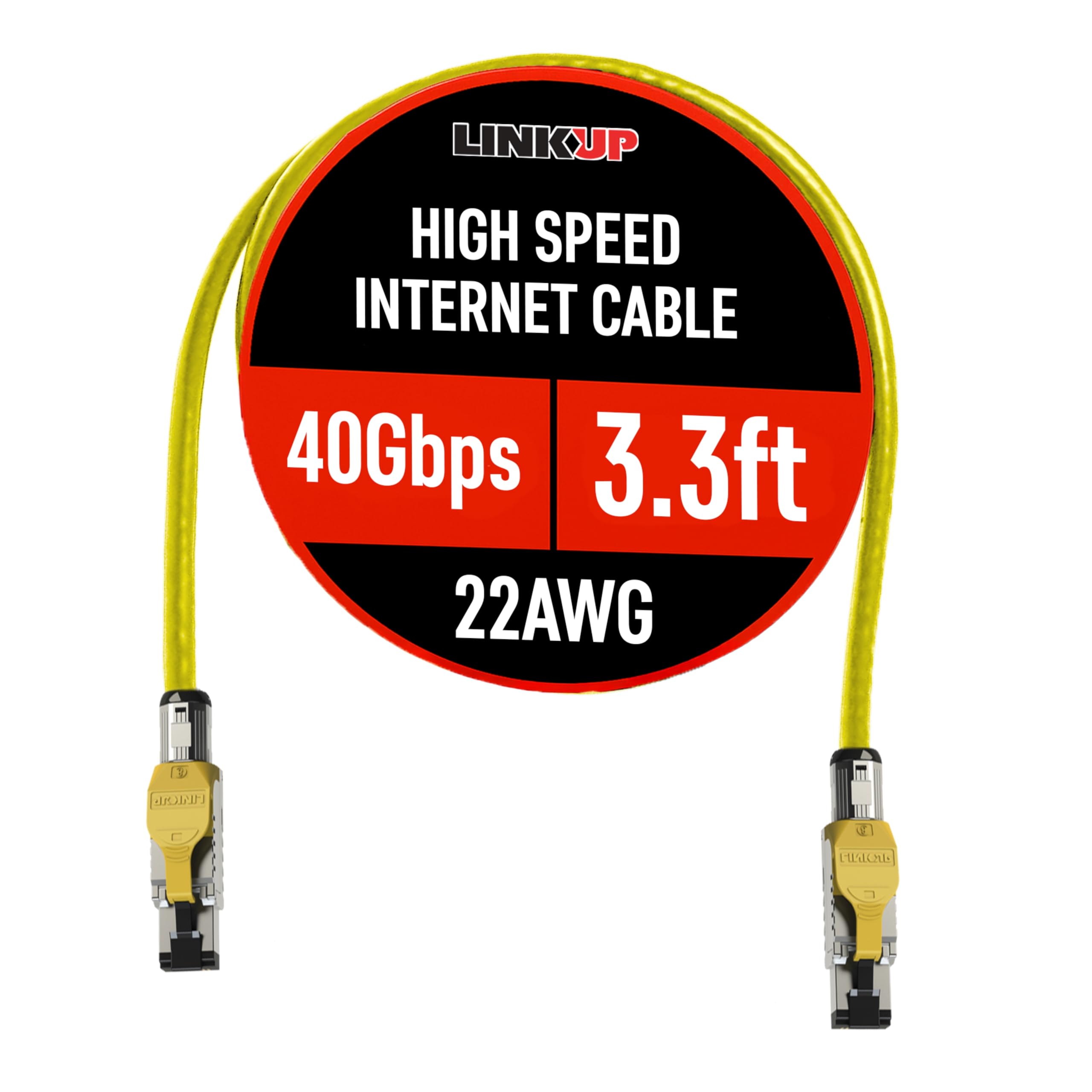 LINKUP - [GHMT & DSX8000 Certified Cat8 Ethernet Patch Cable S/FTP 22AWG Double Shielded Solid Cable | 2000MHz 2GHz 40Gbps | 5th-Gen Ethernet LAN Network 40G Structure Wires |Yellow| 1 M (3.3ft)