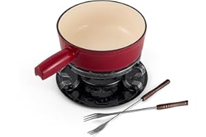 Swissmar Lugano Cast Iron Cheese Fondue Set, 9-Piece, 2 QT / 2 L - Ideal for Melting Cheese, Chocolates, Caramel, & More - Pe