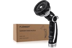 Flemoon Hose Nozzle Heavy Duty, 9-Pattern Garden Hose Sprayer with Thumb Flow Control, Durable Metal Hand Spray for Outdoor Lawn Watering, Car Washing and Pet Showering, Silver