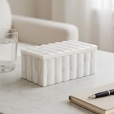 Marble Decorative Storage Box with Lid &ndash; Sculpted Fluted Home Organizer Keepsake Boxes for Jewelry &ndash; Chic Decorative Box for Office and Home Decor &ndash; 4"x3", White