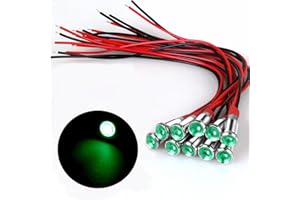 YQBONANZA 10PCS 10mm (0.4 inch) AC/DC 12-24V LED Metal Indicator Lights, Waterproof Signal Lights, Wired Driving Indicator Lights, Suitable for Cars, Trucks, Ships, Instrument Panels (Green LED)