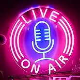 Live On Air Neon Sign Microphone Neon Light Signs for Wall Decor Live On Air Neon Lights Usb Powered 12.8’’X12.8’’ Led Sign for Radio Station Boys Girls Room Game Room Living Room Office Gift(Pink Blue)