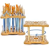 Cedilis 2 Pack Rotating Paint Brush Holder, 59 Holes Bamboo Paintbrush Holder Organizer for Pen, Pencil, Watercolor Brushes, Artist, No Assembly Required