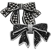 FOYTOKI Pearl, Fabric and Crystal Hair Clips - 2pcs Decorative Black Hair Accessories with Bows for Girls and Kids