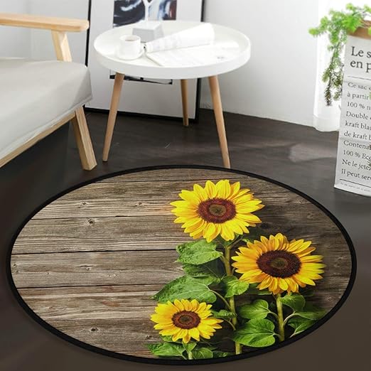 Amazon Com Vdsrup Vintage Sunflowers Wood Print Doormat Autumn Trocial Daisy Sunflower Door Mat Floor Mats Round Washable Non Slip Entryway Area Rug For Living Room Kitchen Bedroom Home Decor 36 Kitchen Dining