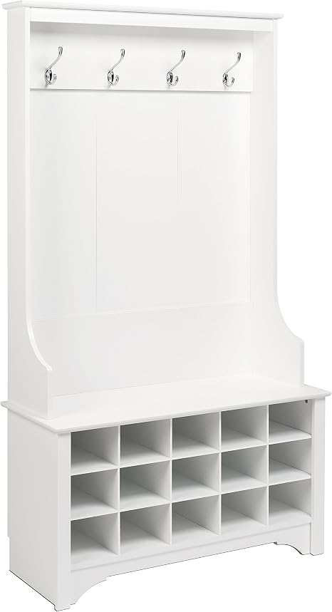 Prepac Narrow Hall Tree With 9 Shoe Cubbies In Drifted Gray Finish - 68